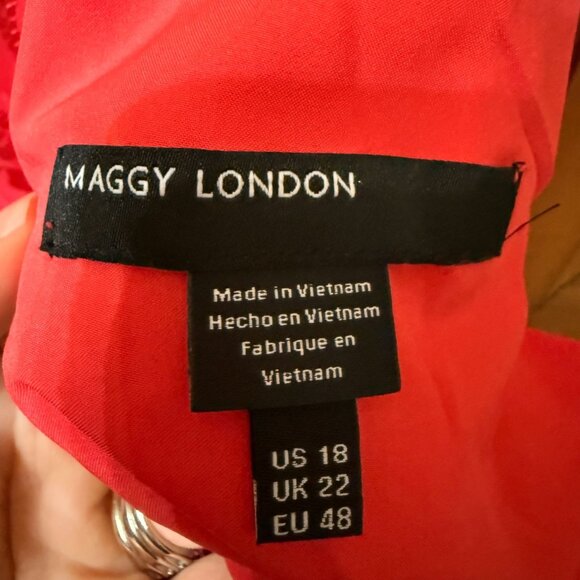 NWT Maggy London "Floral Burnout" Asymmetrical Hem Dress Raspberry Midi Size 18 - Picture 6 of 14